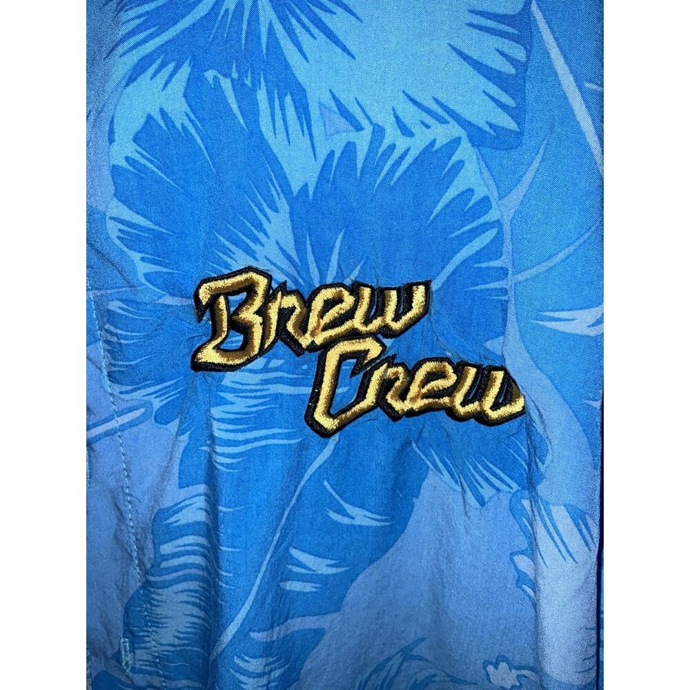 Milwaukee Brewers Hawaiian Shirt Mens M Blue Brew Crew Embroidered Hibiscus S/S - Picture 3 of 4
